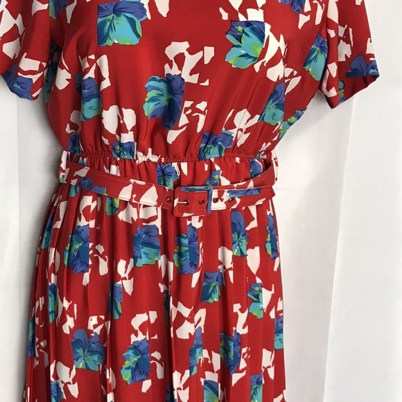 Breli Originals Floral Geek Secretary Vintage Dress ~ Sz 10 ~ Red ~ Pleated - Picture 2 of 7